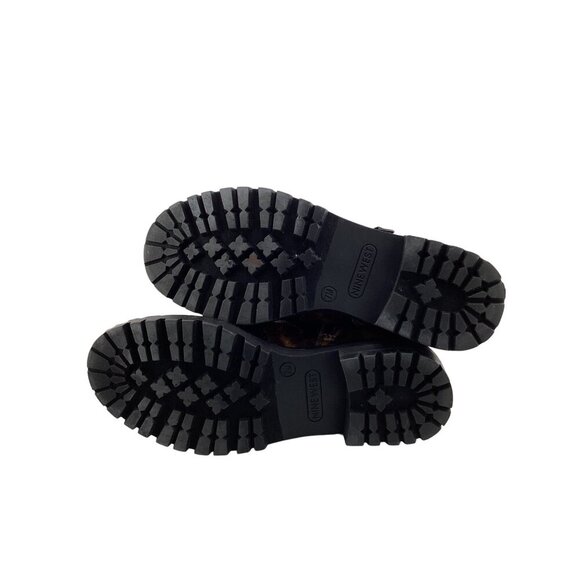 Nine West Aria Black Cheetah Print‎ Ankle Boots Size 7 Biker Combat Buckle - Picture 8 of 8